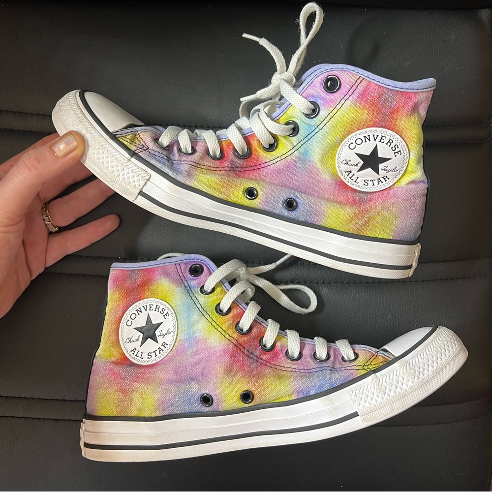 EUC Custom Rainbow 🌈 Pixel Design Converse All Star Hi-Tops